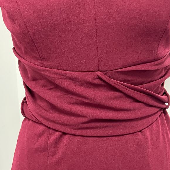 Dress The Population Alessia Wine Burgundy V-Neck Tie Waist Crepe Size XS NWT - Picture 4 of 16